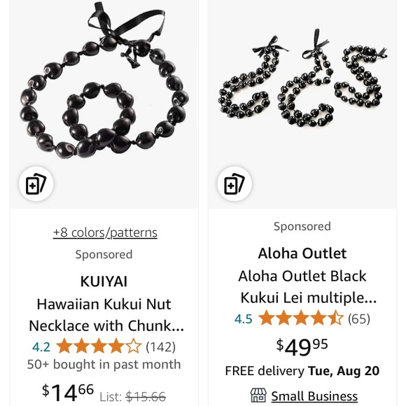 Natural Hawaiian Kukui Nut Necklace; Handknotted on Ribbon; Adjustable - Picture 5 of 5